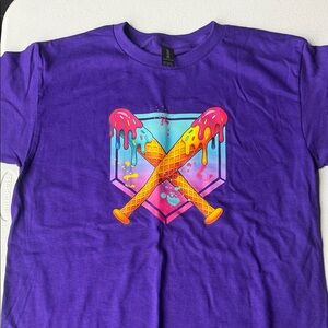 Gildan Purple Kids' Tee with Colorful Ice Cream Bat Graphic